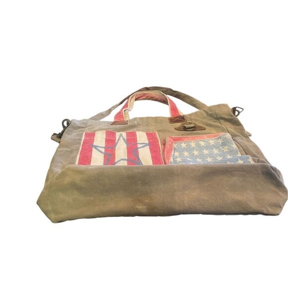 The Barrel Shack Leather Recycled Canvas Tote Patriotic One Size-NWOT - Picture 5 of 16